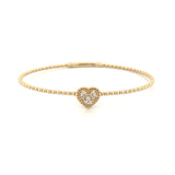 14K Gold Beaded Diamond Heart Cluster Bangle