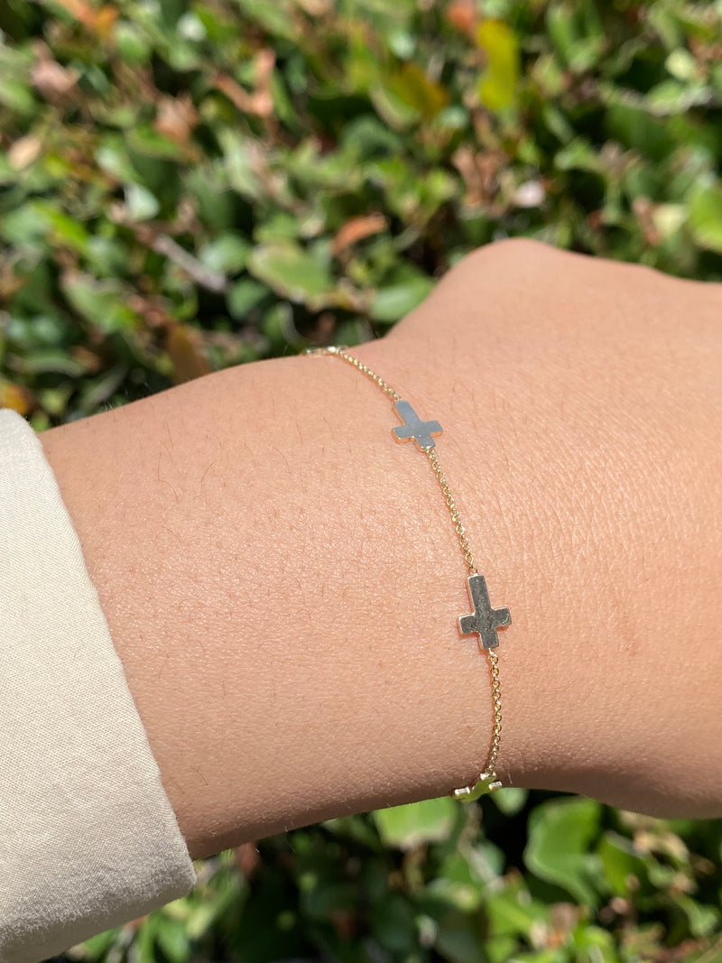 14K Gold Spaced Cross Bracelet