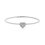 14K Gold Beaded Diamond Heart Cluster Bangle