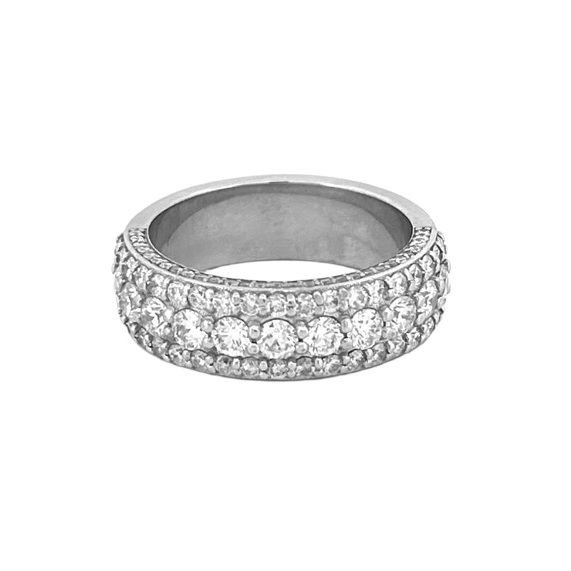 14K Gold Three Row Diamond Mens Band w/ Diamond Walls