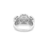 14K Gold Three Baguette Cluster Diamond Three Stone Halo Ring