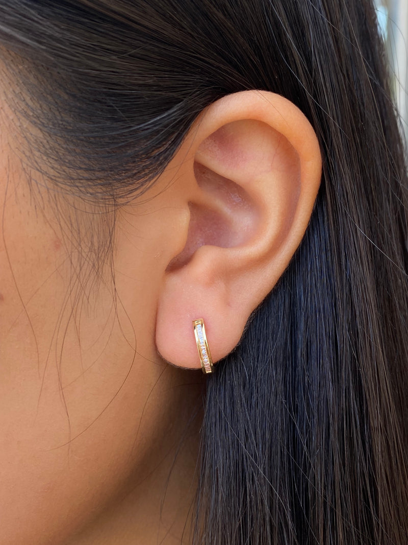 14K Gold Channel Set Baguette Earrings