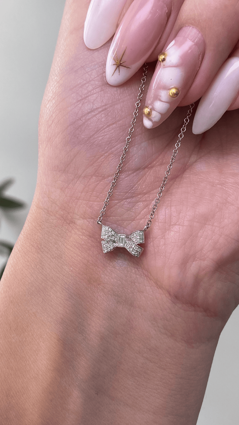 14K Gold Diamond Ribbon Butterfly Pendant Necklace