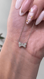 14K Gold Diamond Ribbon Butterfly Pendant Necklace