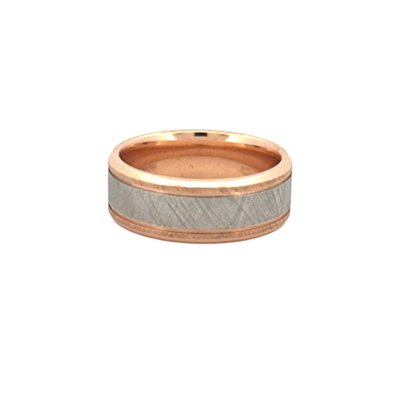 14K Two Tone Gold Mens Brushed Band