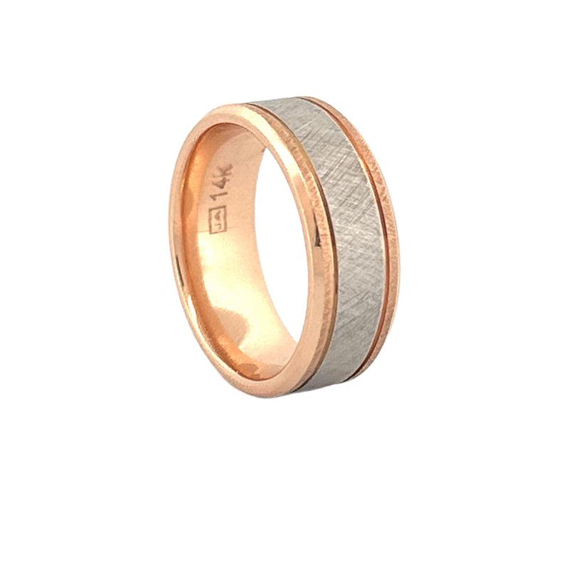14K Two Tone Gold Mens Brushed Band