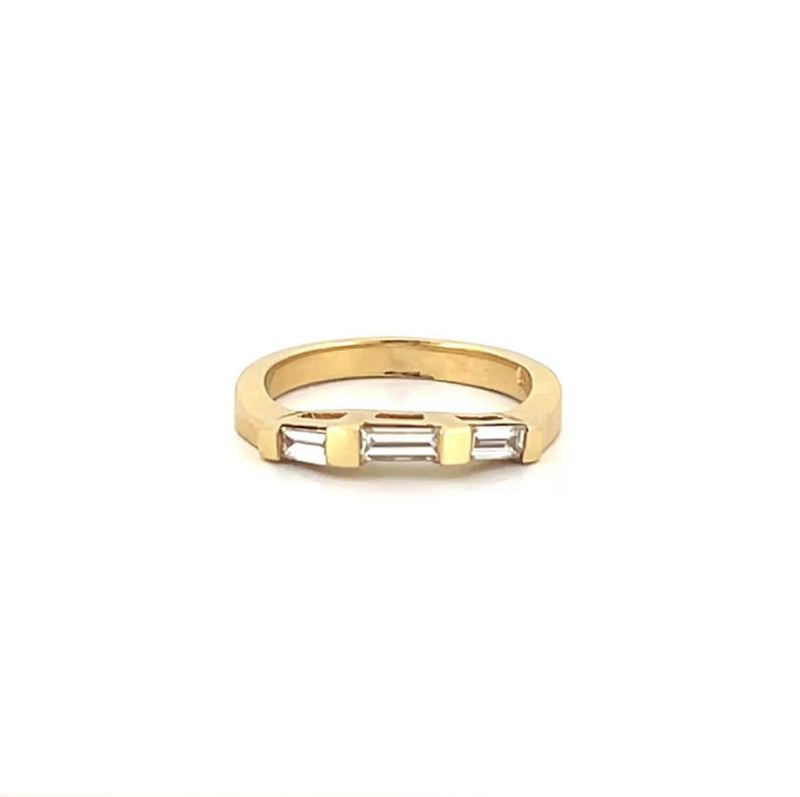 14K Gold Three Baguette Thick Prong Diamond Band