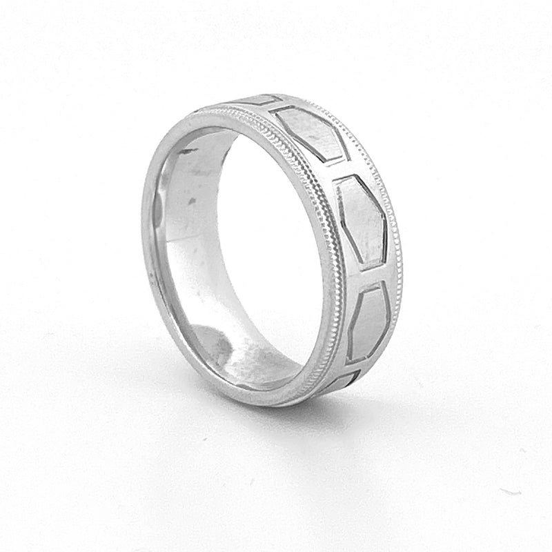 14K Gold Hexagon Mens Band