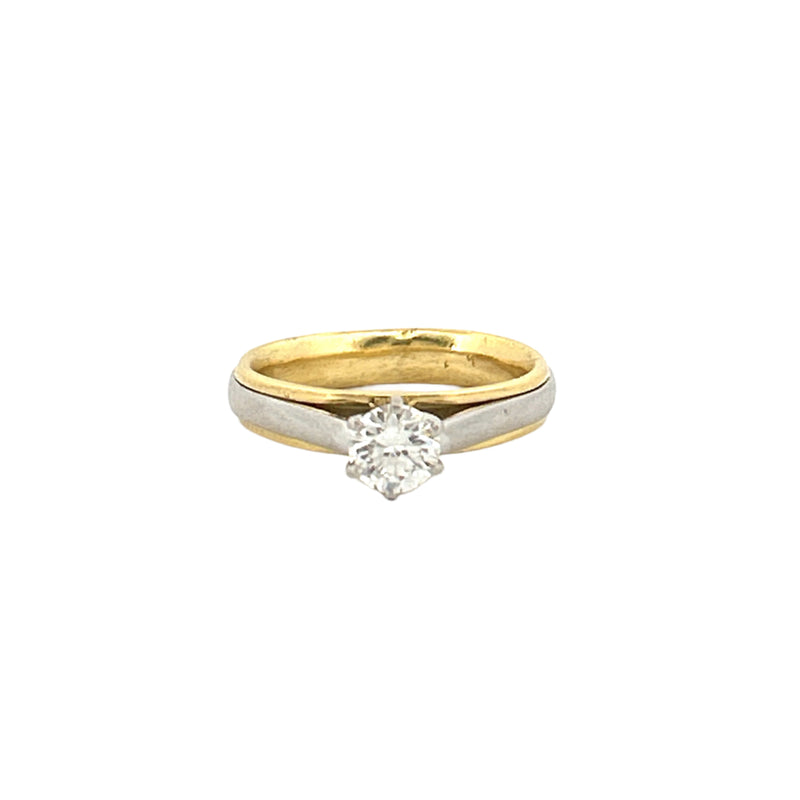 14K Two Tone Gold 6 Prong Cathedral 0.50 Carat Natural Round Solitaire Engagement Ring