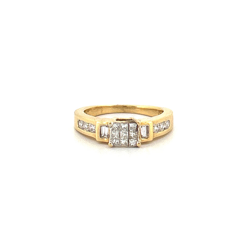 14K Gold Princess Pave Center Diamond Invisible Set Basket Engagement Ring