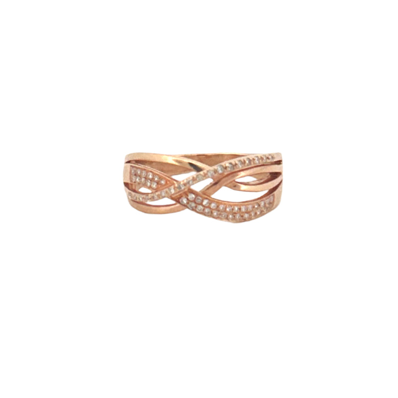 14K Rose Gold Weaved Diamond Crossover Band
