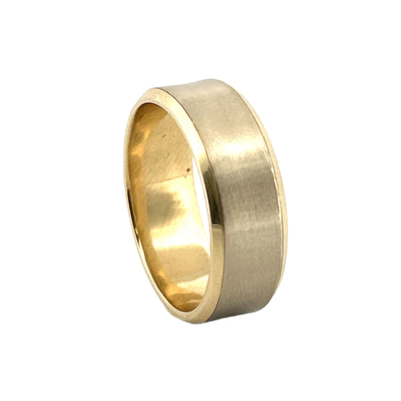 14K Gold Two Tone Beveled Mens Band