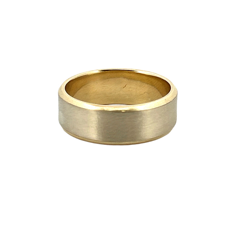 14K Gold Two Tone Beveled Mens Band