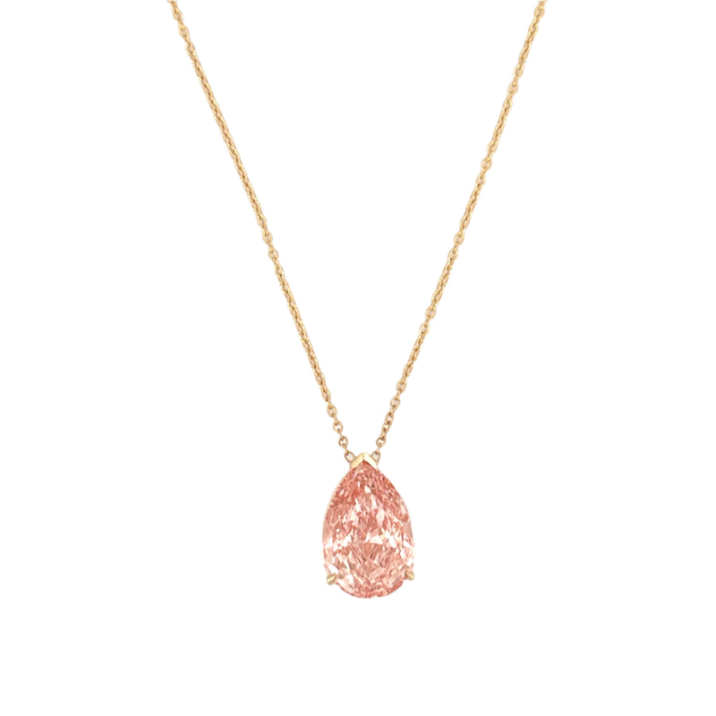 14K Gold 10.00 Carat Lab Grown Pink Diamond Pear Pendant Necklace