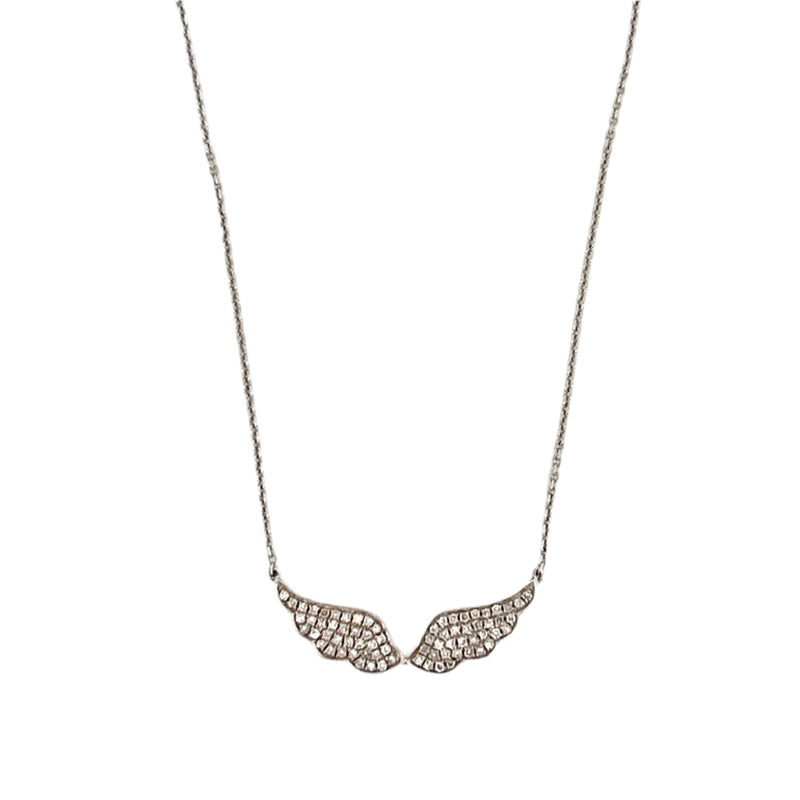 14K Gold Diamond Pave Angel Wing Pendant Necklace