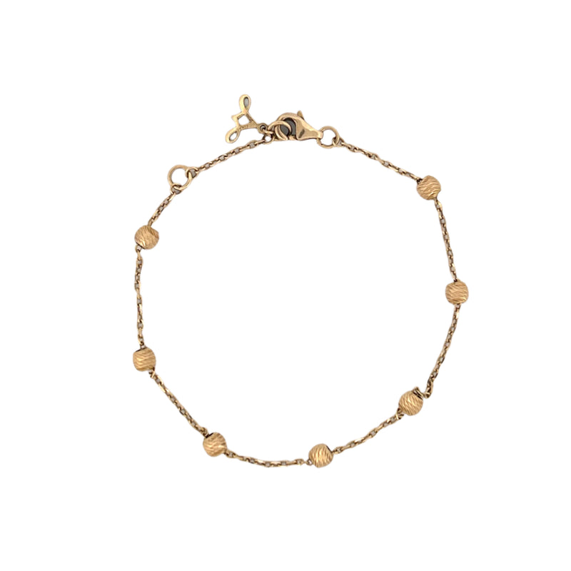 14K Yellow Gold Spaced Diamond Cut Bead Charm Bracelet
