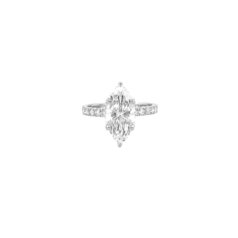 14K Gold 3.00 Carat Lab Grown Marquise Diamond Prong Set Engagement Ring with Diamond Under Halo and Prongs