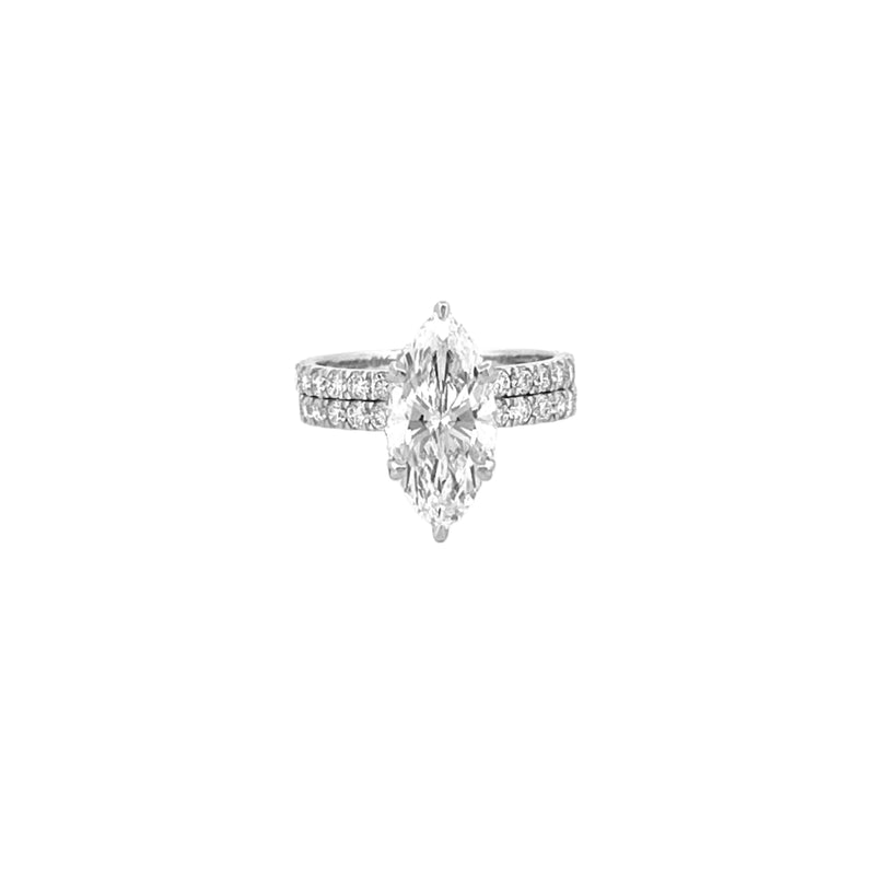 14K Gold 3.00 Carat Lab Grown Marquise Diamond Prong Set Engagement Set with Diamond Under Halo and Prongs