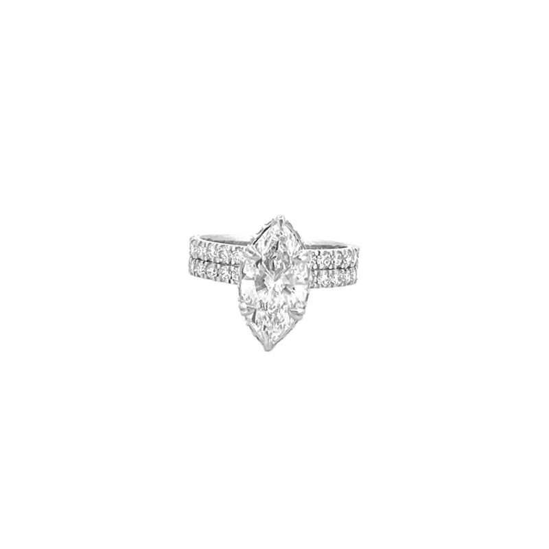 14K Gold 2.50 Carat Lab Grown Marquise Diamond Prong Set Engagement Set with Diamond Under Halo and Prongs