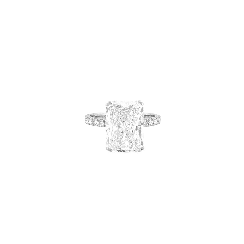14K Gold 6.50 Carat Lab Grown Radiant Diamond Prong Set Engagement Ring with Diamond Under Halo and Prongs