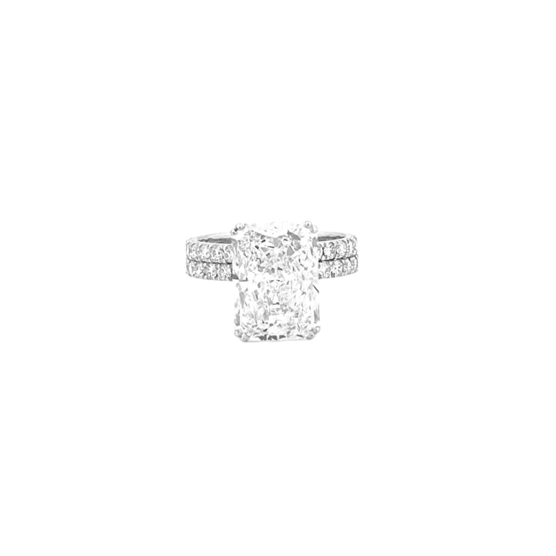 14K Gold 6.50 Carat Lab Grown Radiant Diamond Prong Set Engagement Set with Diamond Under Halo and Prongs