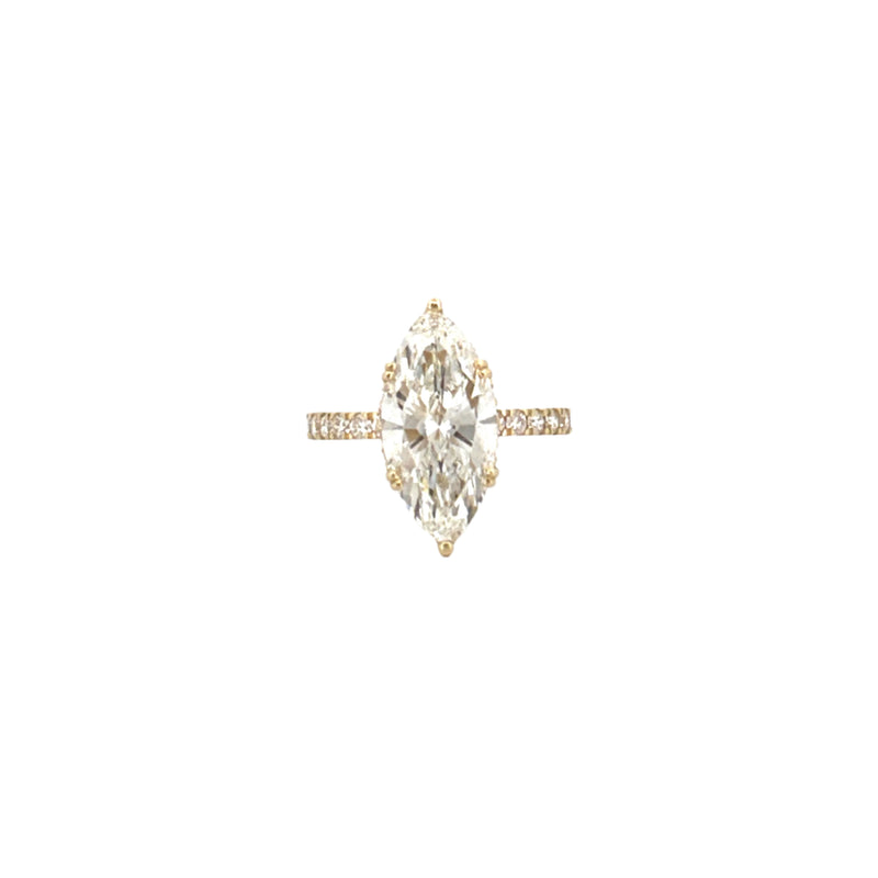 14K Gold 4.00 Carat Lab Grown Marquise Diamond Prong Set Engagement Ring with Diamond Under Halo and Prongs