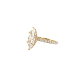 14K Gold 4.00 Carat Lab Grown Marquise Diamond Prong Set Engagement Ring with Diamond Under Halo and Prongs