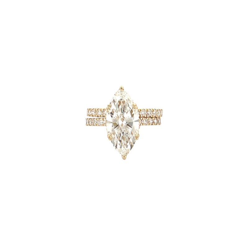 14K Gold 4.00 Carat Lab Grown Marquise Diamond Prong Set Engagement Set with Diamond Under Halo and Prongs