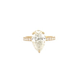 14K Gold 3.00 Carat Lab Grown Pear Diamond Prong Set Engagement Ring with Diamond Under Halo and Prongs