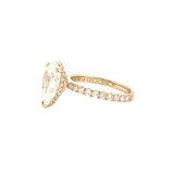 14K Gold 3.00 Carat Lab Grown Pear Diamond Prong Set Engagement Ring with Diamond Under Halo and Prongs