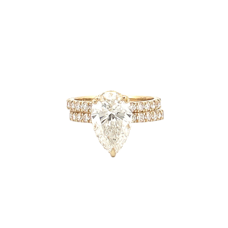 14K Gold 3.00 Carat Lab Grown Pear Diamond Prong Set Engagement Set with Diamond Under Halo and Prongs