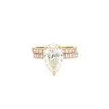 14K Gold 3.00 Carat Lab Grown Pear Diamond Prong Set Engagement Set with Diamond Under Halo and Prongs