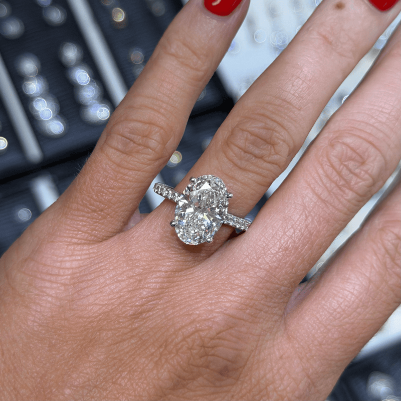 14K Gold Lab Grown Oval Diamond 3D Cathedral Engagement Ring