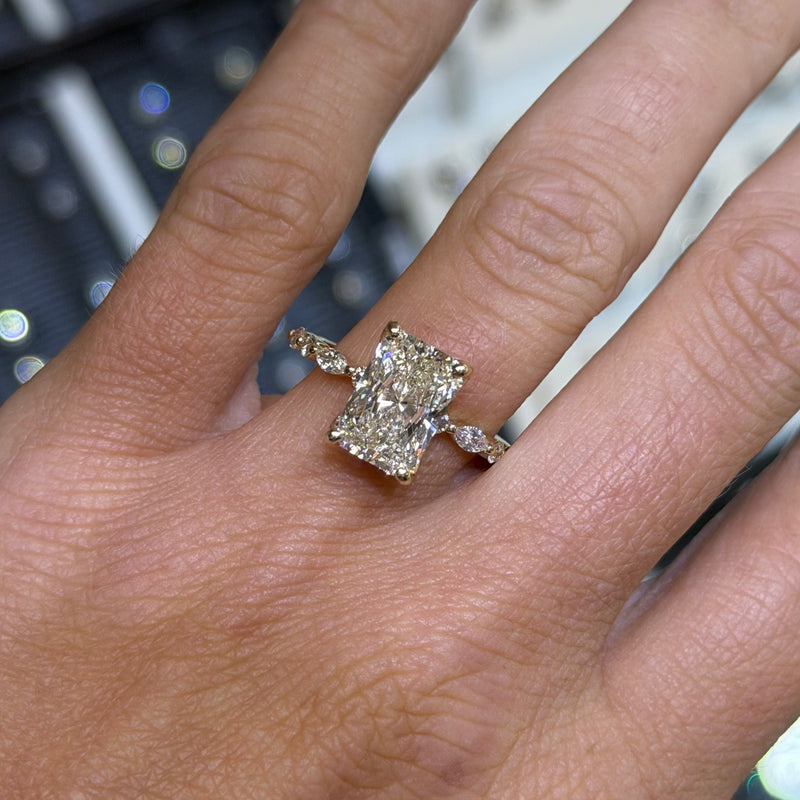 14K Gold Lab Grown Radiant Diamond Single Prong Round and Marquise Engagement Ring