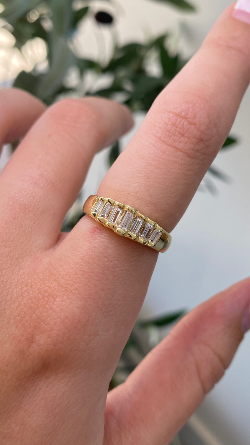 14K Gold Stepped Baguette Diamond Band