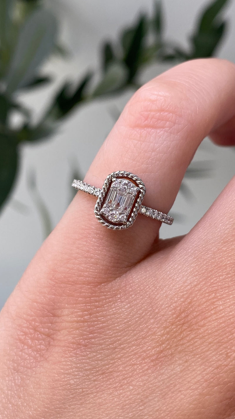 14K Gold Tag Oval Diamond Cluster Ring