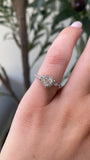 14K Gold Mini Three Stone Natural Diamond Heart Halo Engagement Ring