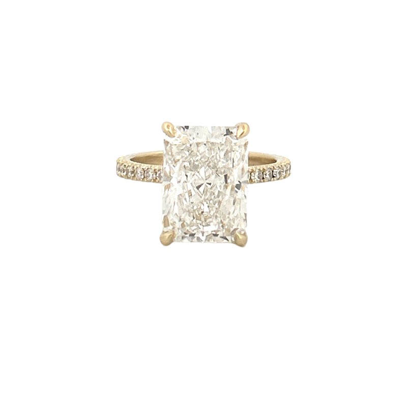 14K Gold 7.00 Carat Lab Grown Radiant Diamond Prong Set Under Halo Engagement Ring