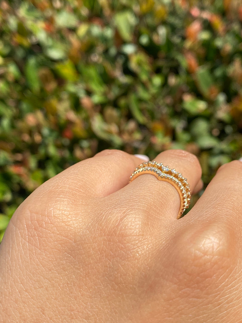 14K Gold Two Row Crown Prong Set Band