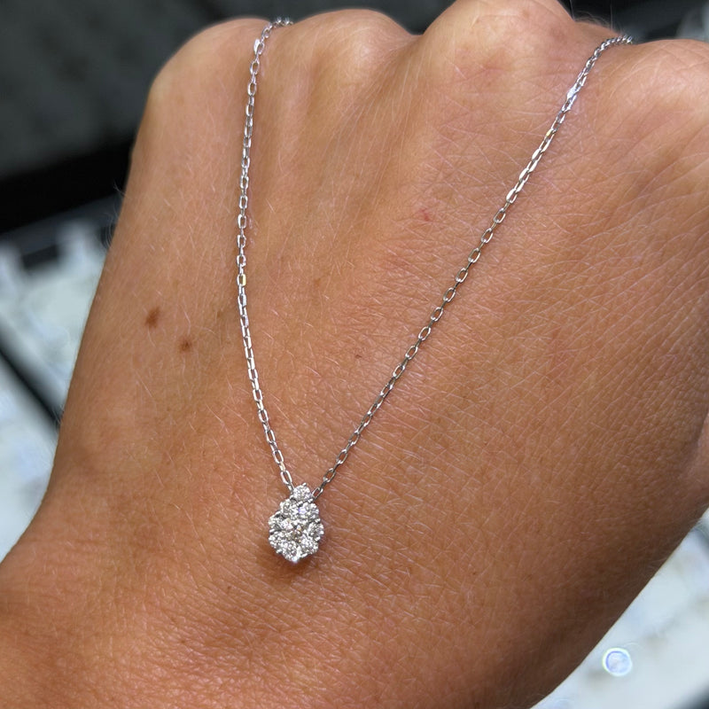 14K Gold Pear Cluster Diamond Pendant Necklace
