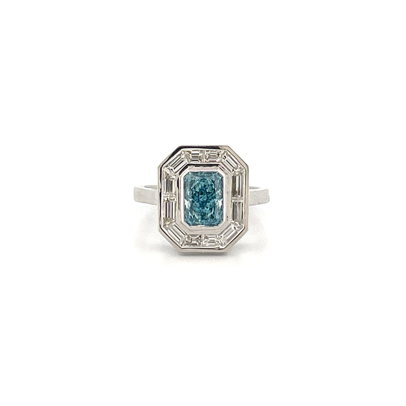 14K Gold Lab Grown Blue Diamond Baguette Bezel Band