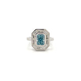 14K Gold Lab Grown Blue Diamond Baguette Bezel Band