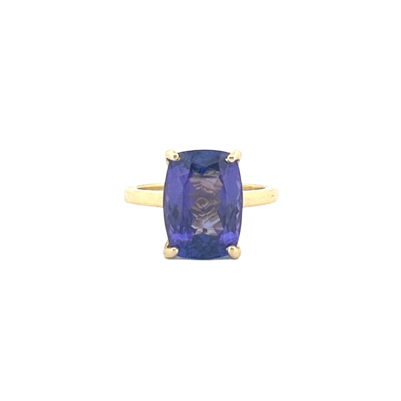 14K Gold 6.00 Carat Elongated Cushion Tanzanite Solitaire Under Halo Engagement Ring