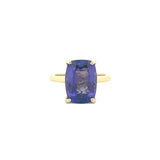 14K Gold 6.00 Carat Elongated Cushion Tanzanite Solitaire Under Halo Engagement Ring