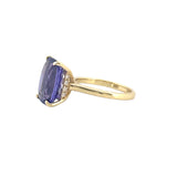 14K Gold 6.00 Carat Elongated Cushion Tanzanite Solitaire Under Halo Engagement Ring