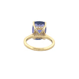 14K Gold 6.00 Carat Elongated Cushion Tanzanite Solitaire Under Halo Engagement Ring