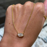14K Gold East West Lab Grown Marquise Diamond Bezel Pendant Necklace