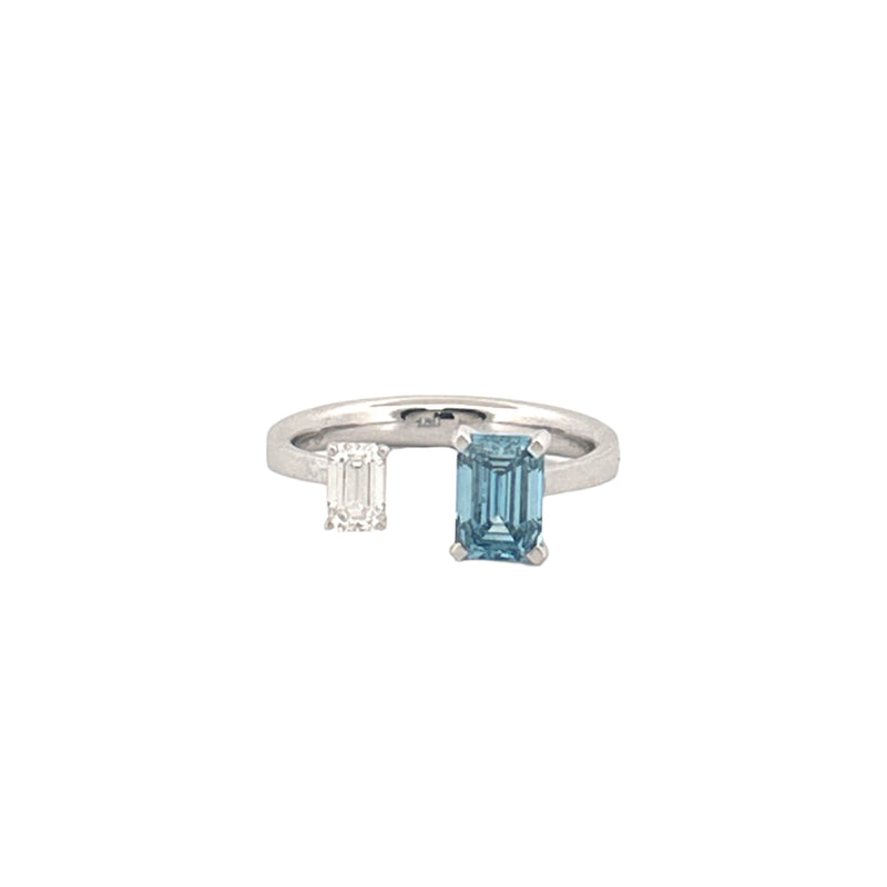 14K Gold Blue and White Lab Grown Diamond Open Band