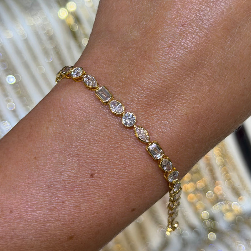 14K Gold East West Lab Grown Multi Shape Diamond Bezel Tennis Bracelet