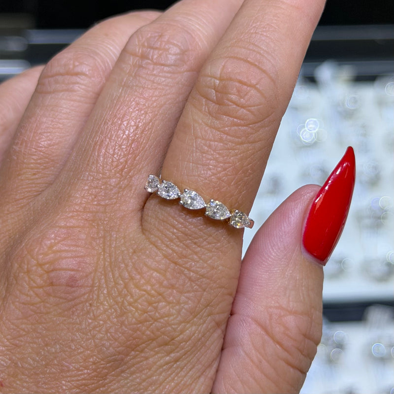 14K Gold East West Lab Grown Diamond Pear Five Stone Band